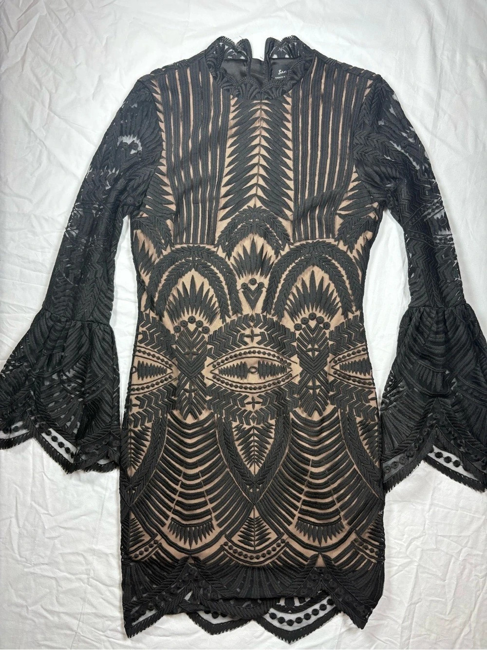 Bardot Art Deco Lace Mini Dress in Black & Brown Size Small